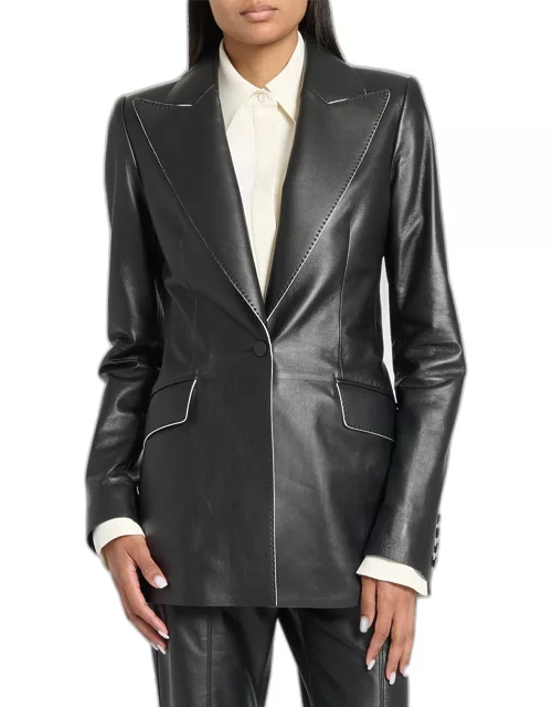Leiva Leather Single-Breasted Blazer Jacket