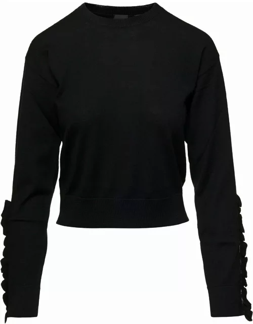Pinko Black Sweater With Ruffle Detail In Wool Woman