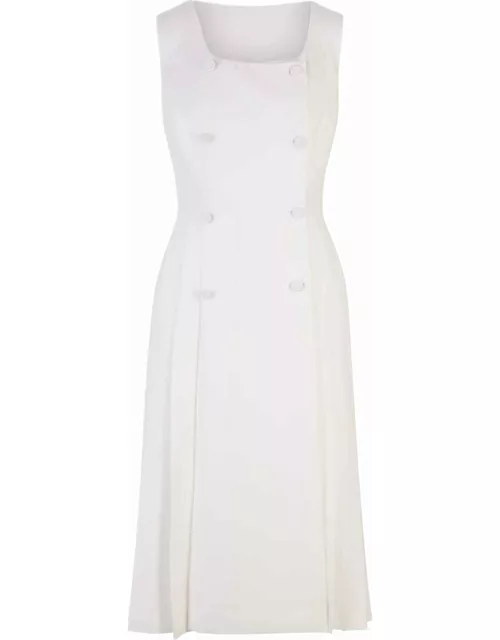 Ermanno Scervino White Sleeveless Midi Dress With Button