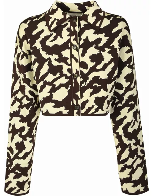 Nanushka Cropped Jacket With Animal Print Brown