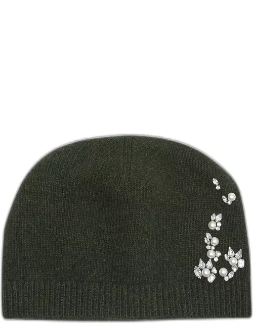 Pearly Embellished Cashmere Beanie