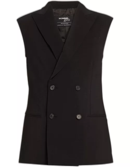 Double-Breasted Wool Cut-Off Blazer Vest