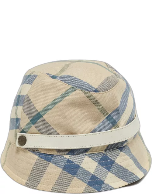 Burberry Beige & Blue Checkered Cotton Bucket hat