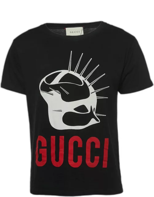 Gucci Black Logo Print Cotton Half Sleeve T-Shirt