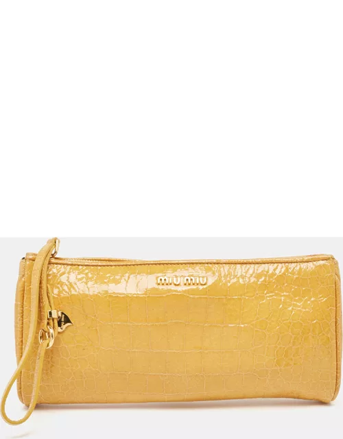 Miu Miu Yellow Croc Embossed Patent Leather Wristlet Pouch