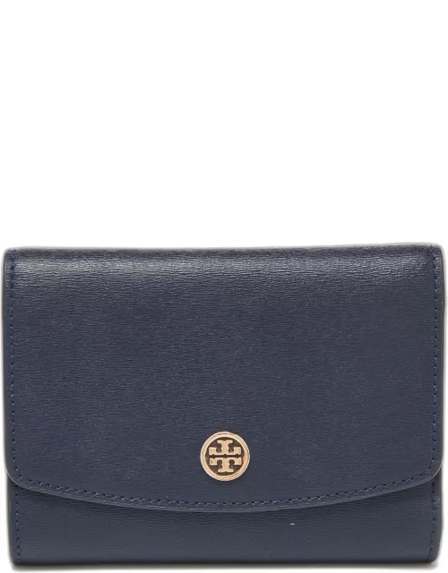 Tory Burch Blue Leather Robinson Flap Trifold Wallet
