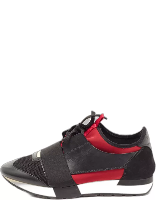 Balenciaga Black/Red Leather and Mesh Race Runner Low Top Sneaker