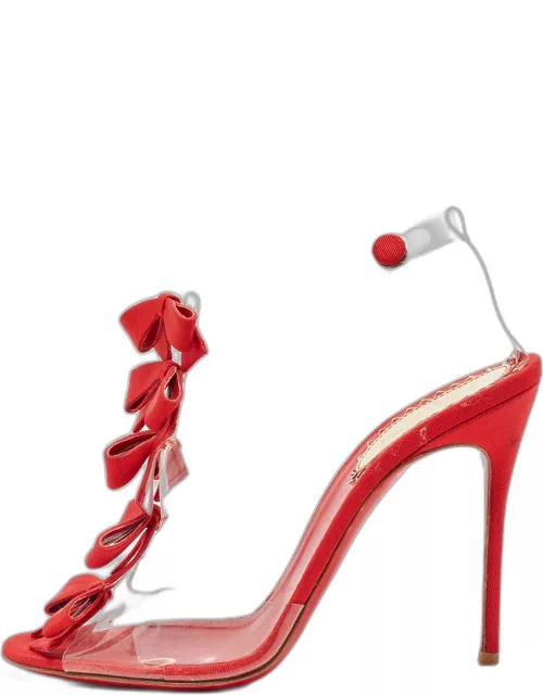 Christian Louboutin Red/Transparent Fabric and PVC Bow Bow Ankle Strap Sandal