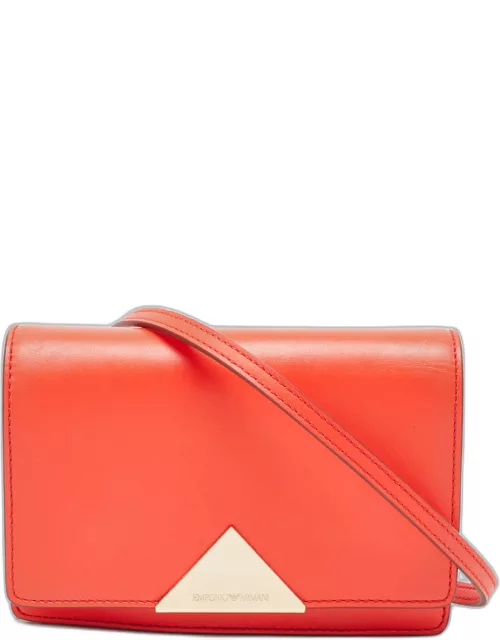 Emporio Armani Neon Red Leather Flap Crossbody Bag
