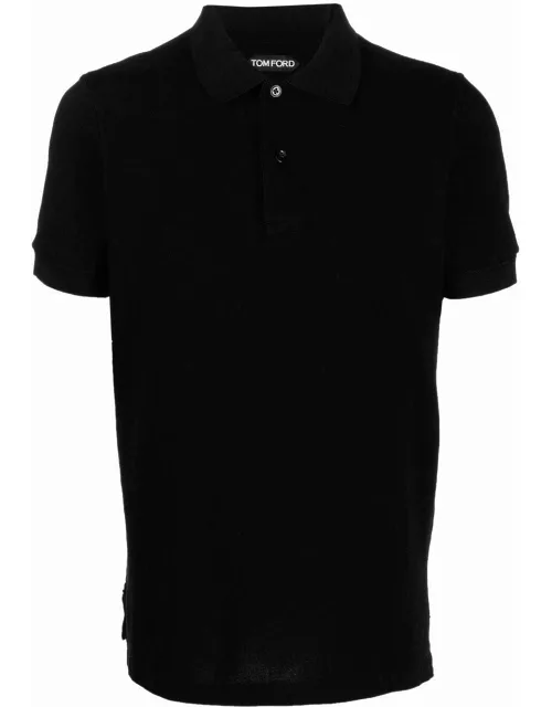 Black short-sleeved polo shirt