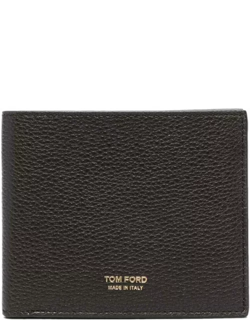 Logo-lettering grained leather wallet
