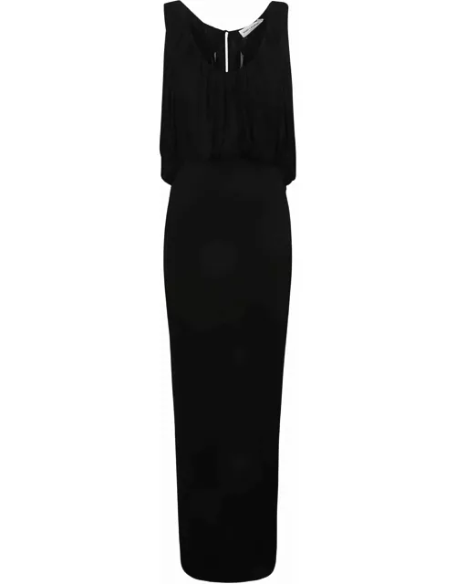 Saint Laurent Ruffle Detail Sleeveless Slim Long Dres