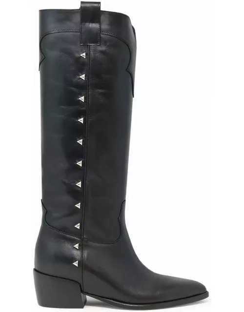 Elena Iachi Black Leather Yvette Ankle Boot