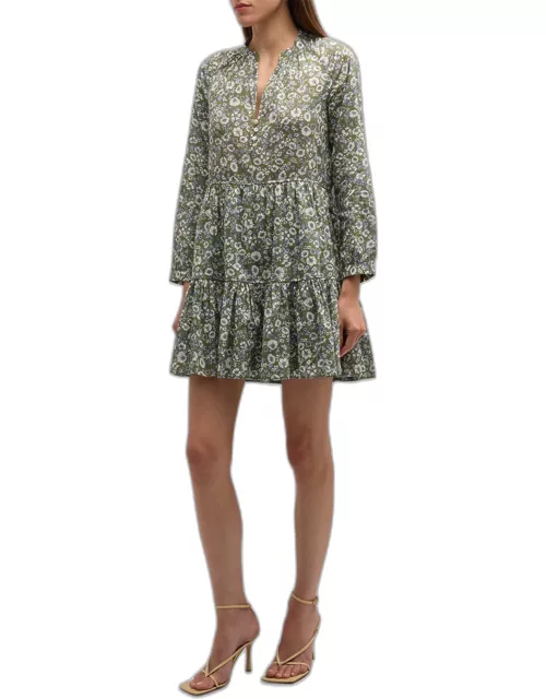 Bassano Floral Long-Sleeve Tiered Mini Dres