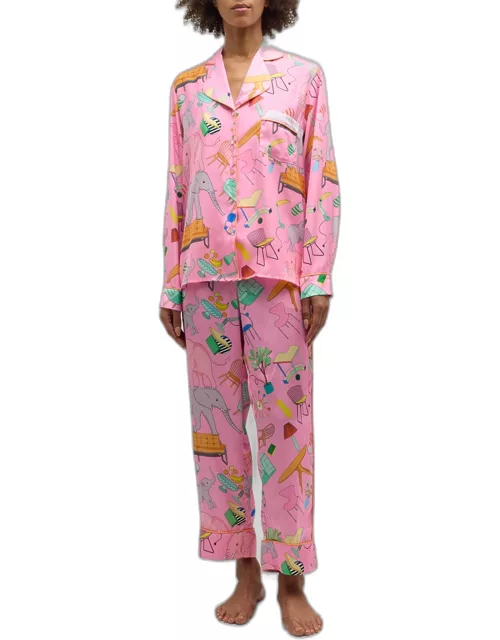 Elephant in the Room Satin Long Sleeve Pajama Set
