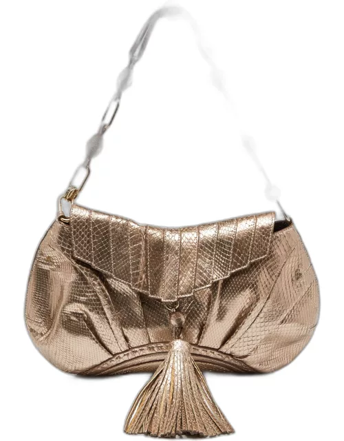 Anya Hindmarch Gold Watersnake Leather Shoulder Bag