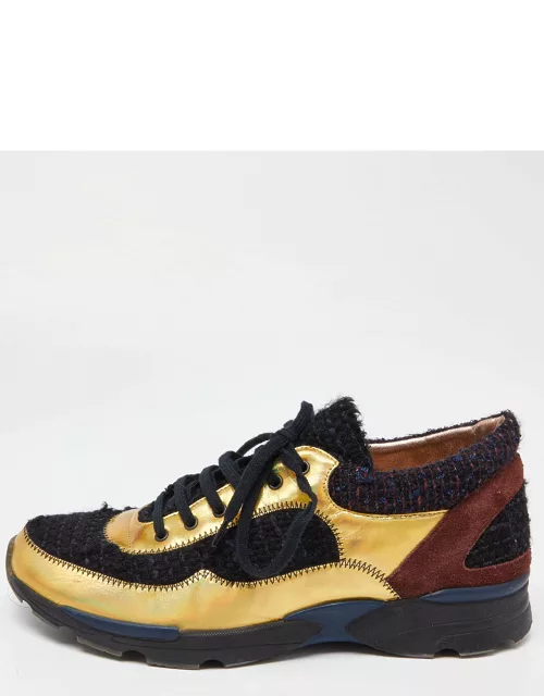 Chanel Tricolor Tweed and Leather CC Low Top Sneaker