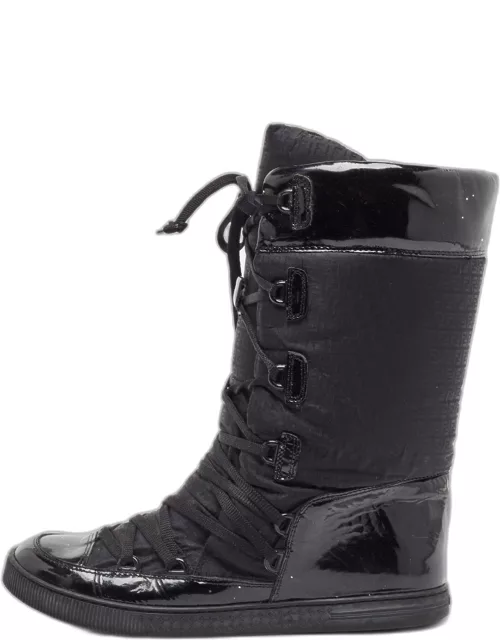Fendi Black Nylon And Patent Midcalf Boot