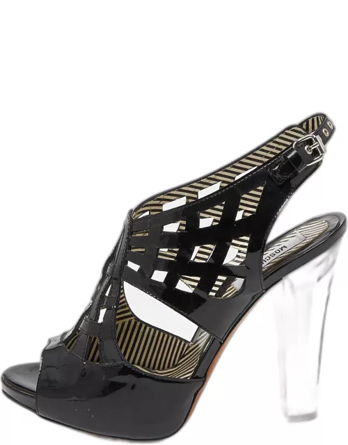 Moschino Black Patent Leather Caged Slingback Sandal