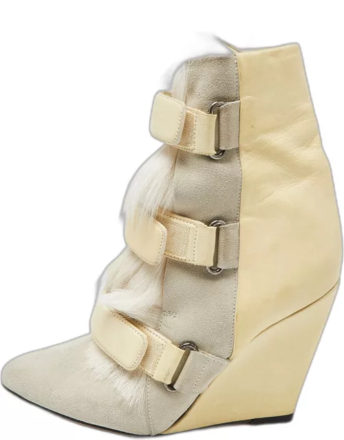 Isabel Marant Tricolor Leather and Calf Hair Pierce Wedge Ankle Boot