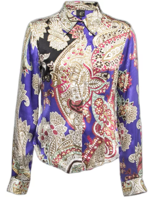 Just Cavalli Multicolor Printed Silk Button Front Shirt