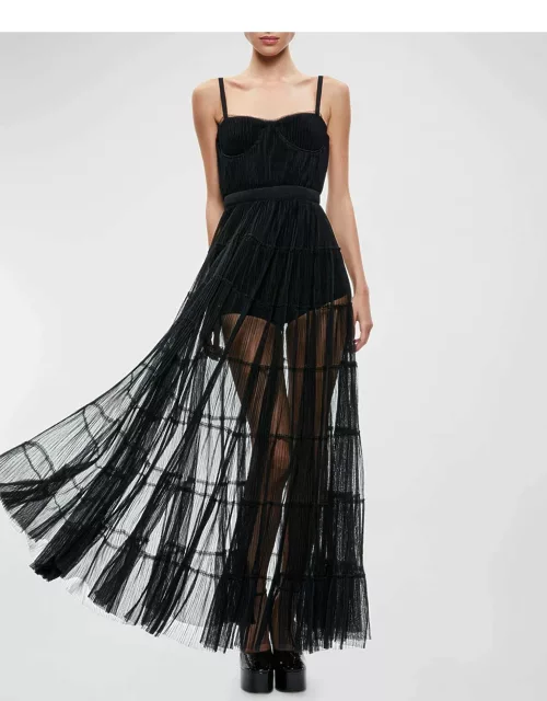 Deena Pleated Tulle Maxi Dress with Hot Pant