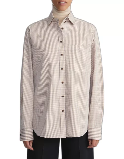 Gingham-Print Button-Down Cotton Poplin Shirt