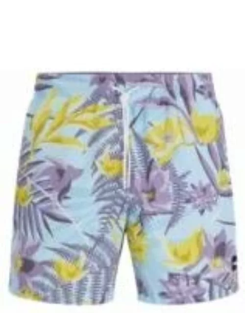 Tropical-print quick-drying swim shorts with logo badge- Purple Men's Swim Short