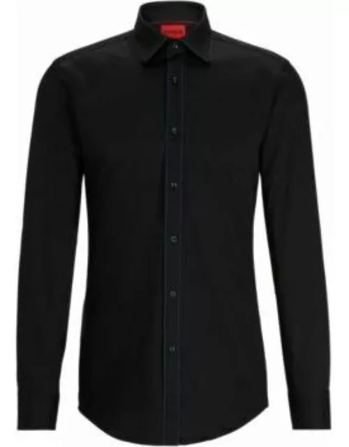 Slim-fit shirt in stretch-cotton satin with piping- Black Men's Shirt