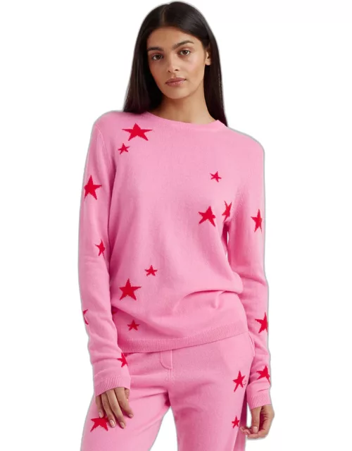Flamingo-Pink Wool-Cashmere Star Sweater