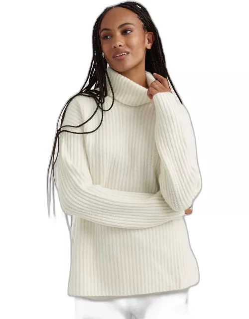 Cream Rib-Knit Cashmere Rollneck Sweater