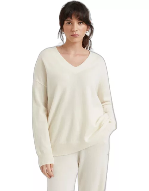Cream Cashmere V-Neck Sweater