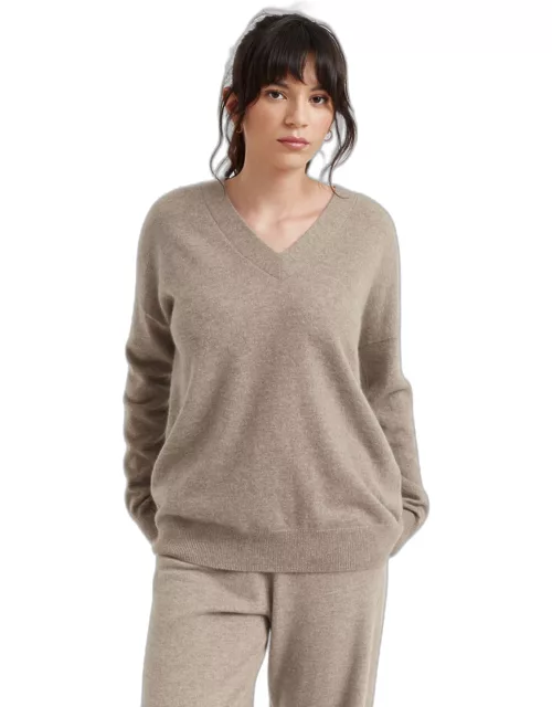 Soft-Truffle Cashmere V-Neck Sweater