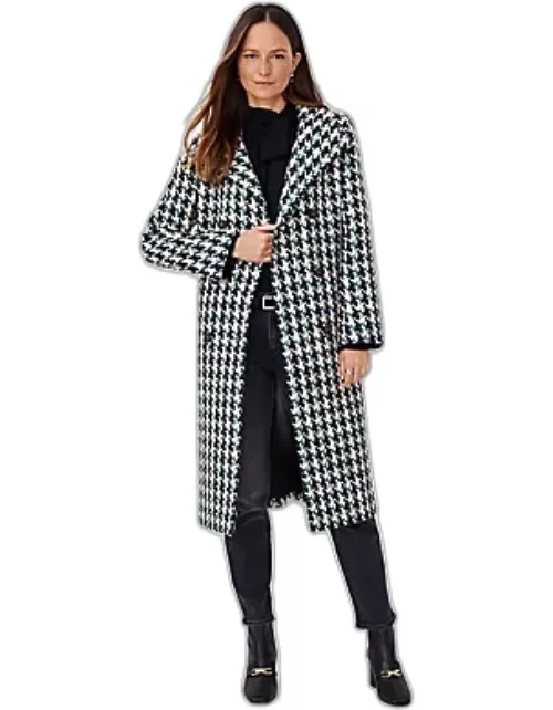 Ann Taylor Houndstooth Funnel Neck Double Breasted Coat