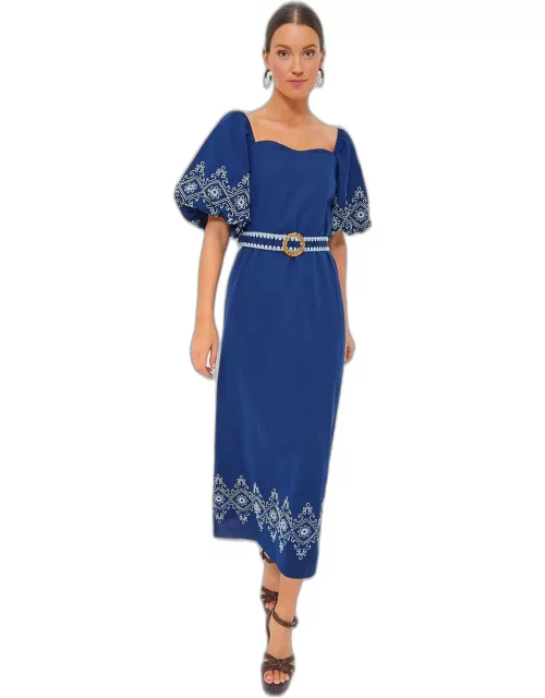 Royal with White Embroidery Maggie Maxi Dres