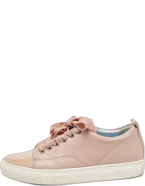 Lanvin Dusty Pink Leather and Patent Cap Toe Low Top Sneaker