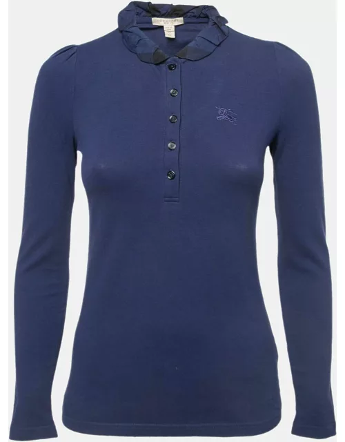 Burberry Brit Navy Blue Cotton Ruffled Collar Full Sleeve Polo T-Shirt