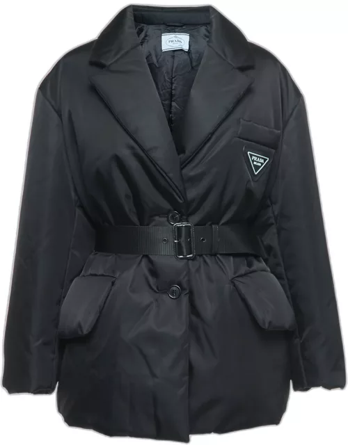 Prada Black Resin Coating Nylon Belted Down Jacket
