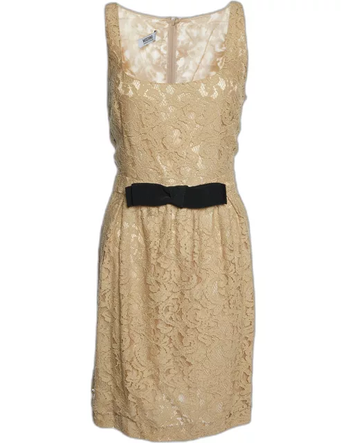 Moschino Cheap and Chic Beige Lack Bow Detail Sleeveless Midi Dress