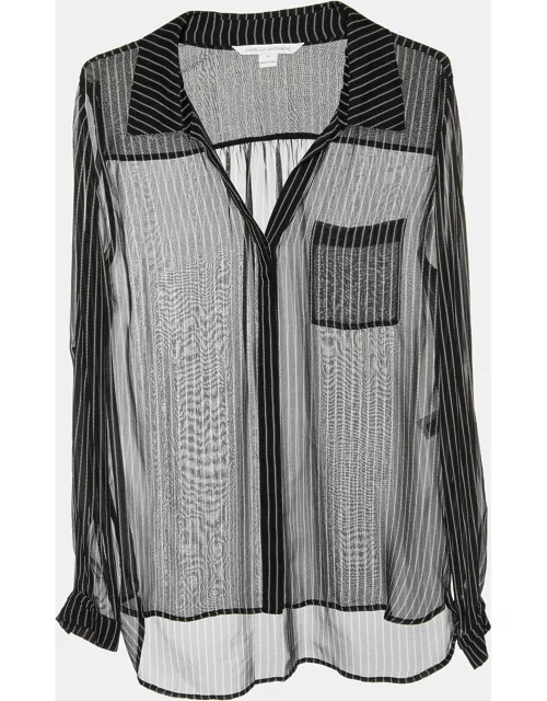 Diane Von Furstenberg Black Striped Silk Sheer Shirt