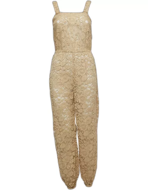 Dolce & Gabbana Beige Lace Elasticized Waist Sleeveless Jumpsuit
