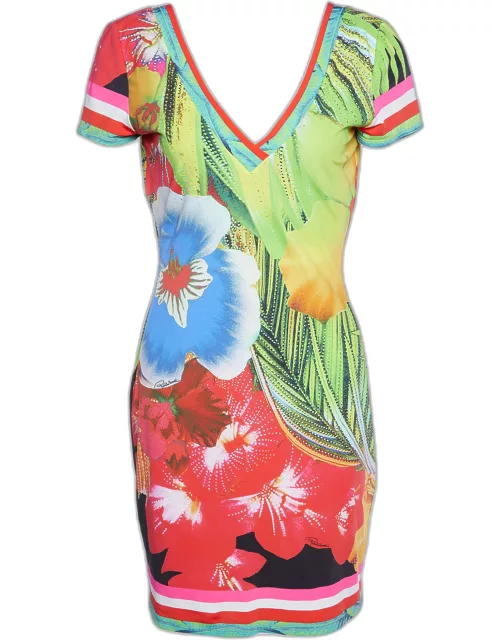 Roberto Cavalli Multicolor Printed Jersey Low Back Mini Dress