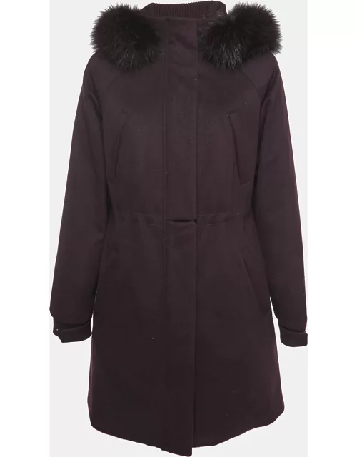 Loro Piana Purple Cashmere Fur Trimmed Hood Icery Long Coat