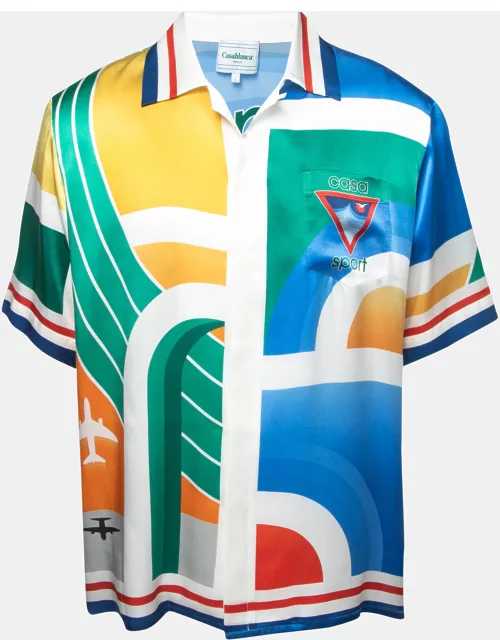 Casablanca Multicolor Logo Print Satin Silk Half Sleeve Shirt