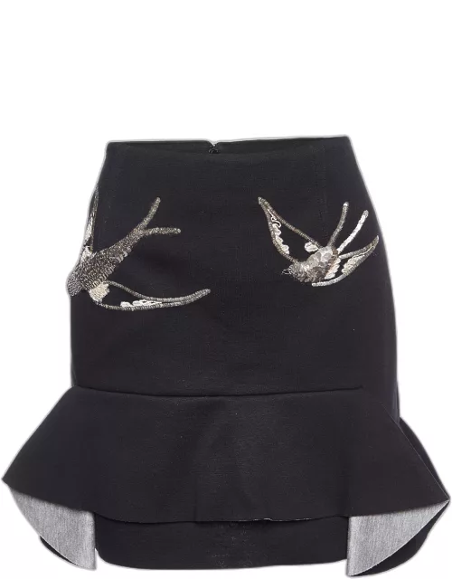 Marni Black Birds Embellished Neoprene Mini Skirt
