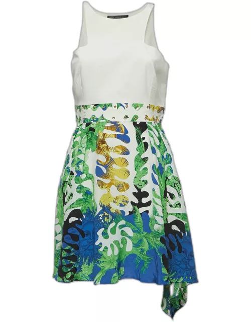 Versace Multicolor Print Silk Sleeveless Asymmetrical Short Dress