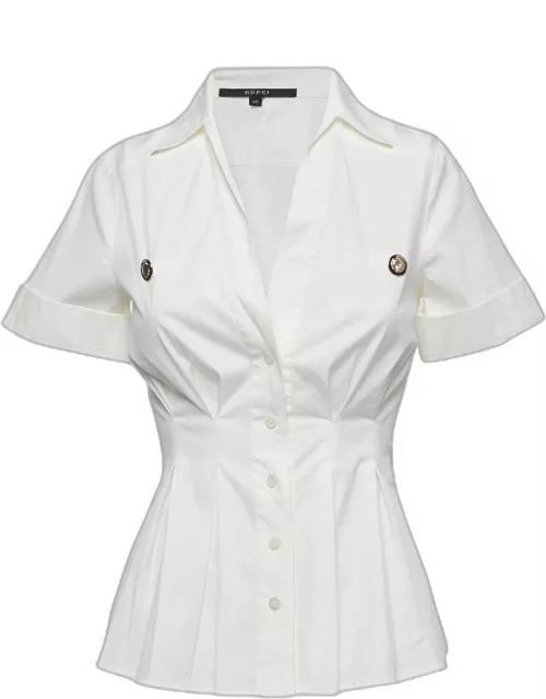 Gucci White Cotton Button Front Pleated Half Sleeve Shirt