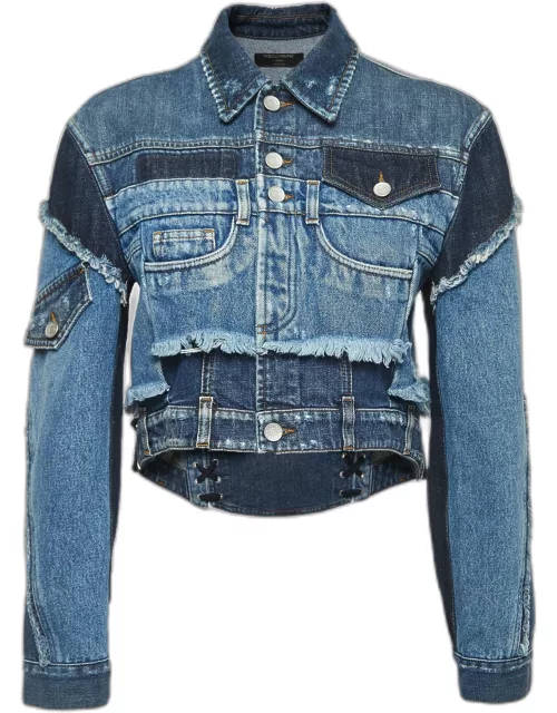 Dolce & Gabbana Blue Patched Denim Cropped Jacket