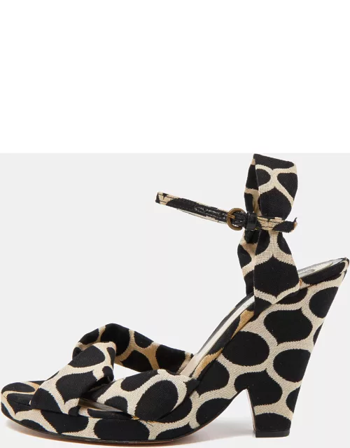 Moschino Black/White Printed Canvas Ankle Strap Sandal