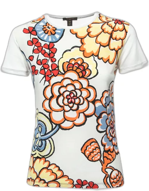Louis Vuitton Multicolor Floral Print Silk & Cotton Short Sleeve T-Shirt